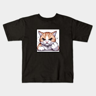 Angry cat in pixel art Kids T-Shirt